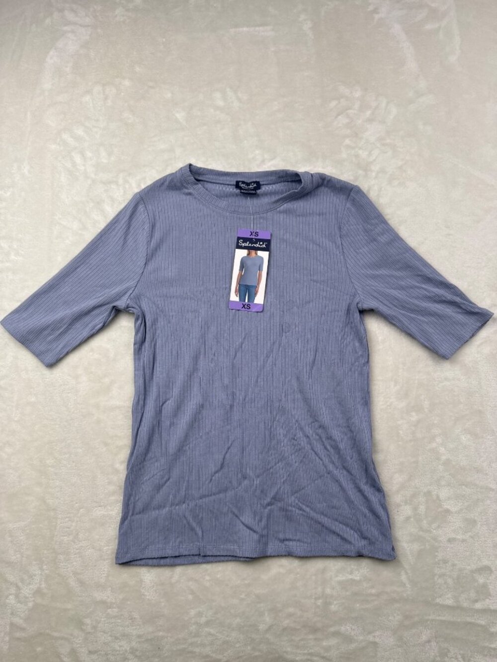 Splendid Womens Ribbed Short Sleeve Top XS Blue
